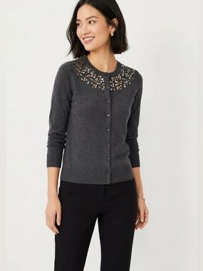 NWT Loft Gray Sequin Cardigan Sweater size S